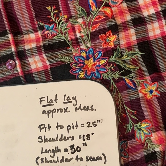 Pioneer Woman Embroidered Flannel Long Sleeve Button Shirt Plum Combo XL - Picture 7 of 7